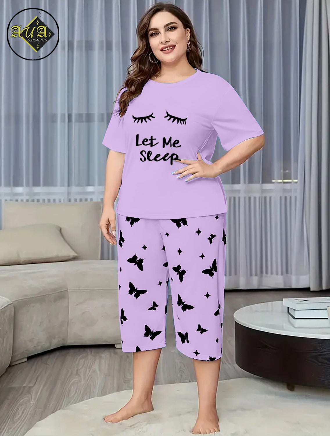 Purple Let me Sleeep Printed Half-Sleeved Vest For Leisure Home Wear Female Sleepwear Night Dress By Aua garments