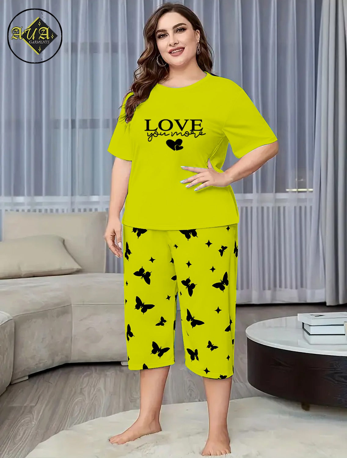 LIGHT GREEN LOVE Printed Half-Sleeved Vest For Leisure Home Wear Female Sleepwear Night Dress By Aua garments