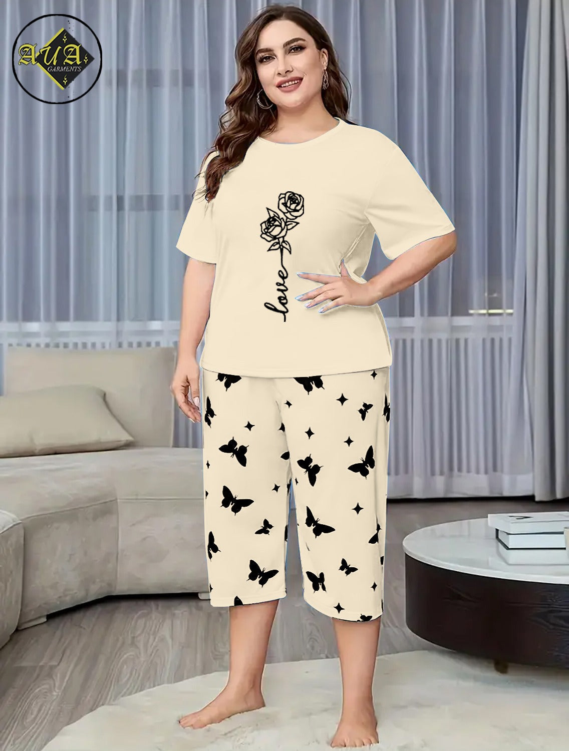 Grey Rose Love Printed Half-Sleeved Vest For Leisure Home Wear Female Sleepwear Night Dress By Aua garments