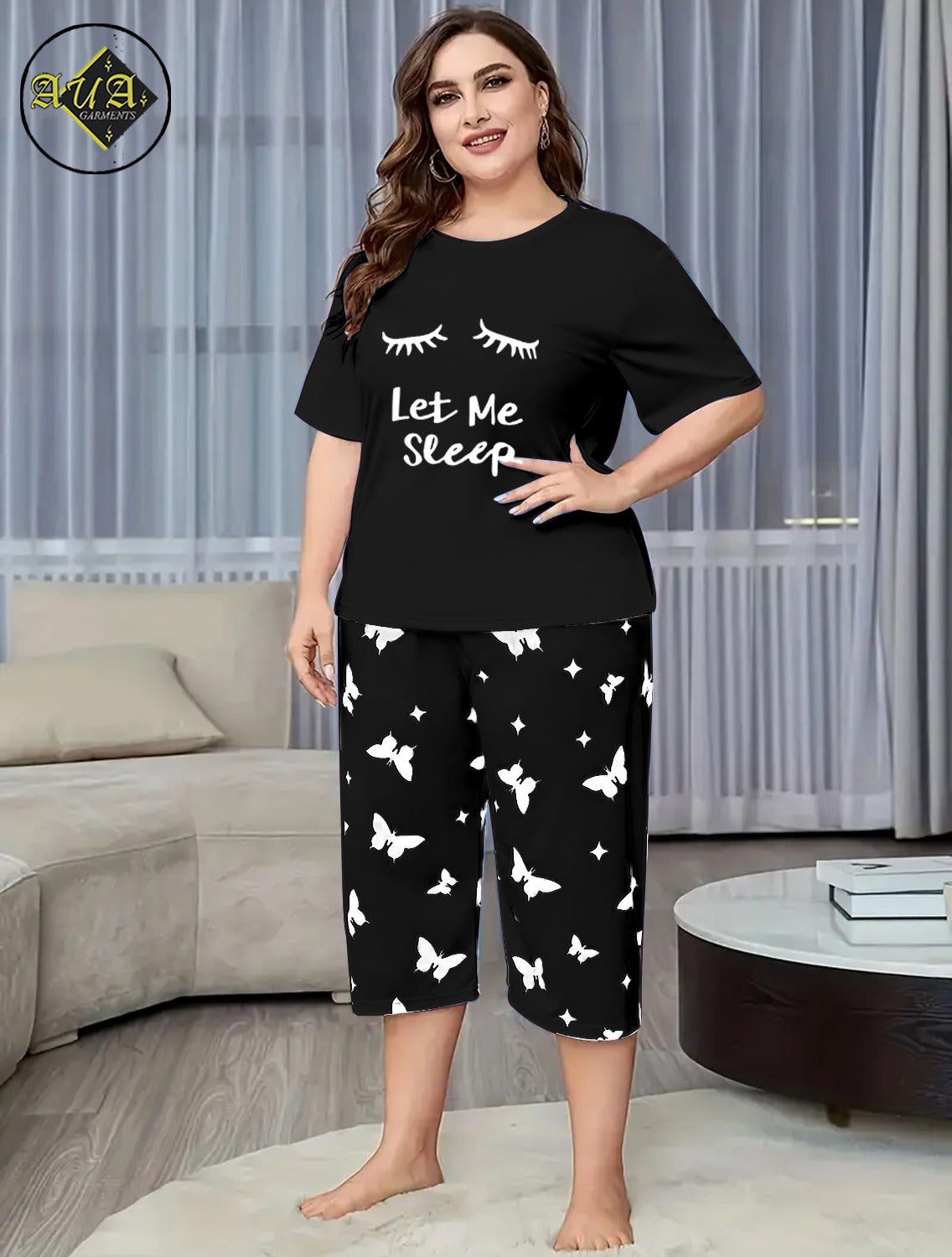 Black Let Me Sleep Printed Half-Sleeved Vest For Leisure Home Wear Female Sleepwear Night Dress By Aua garments