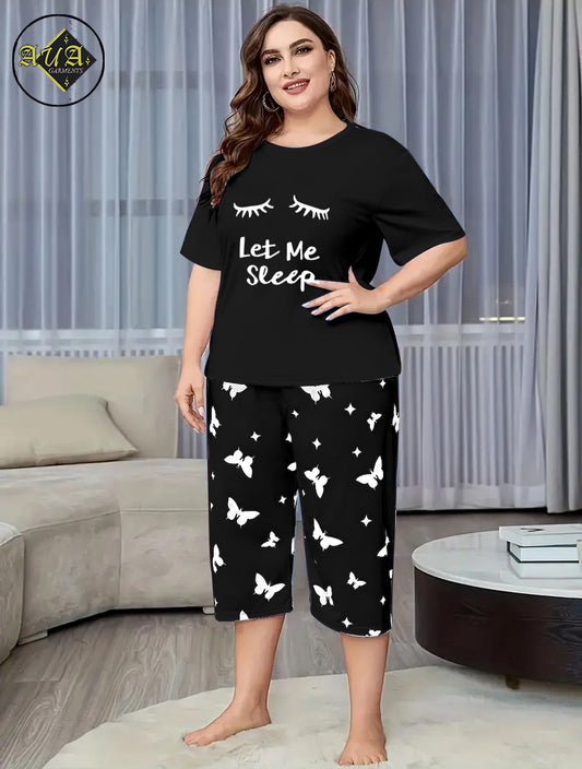 Black Let Me Sleep Printed Half-Sleeved Vest For Leisure Home Wear Female Sleepwear Night Dress By Aua garments