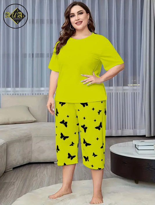 LGHT GREEN Printed Half-Sleeved Vest For Leisure Home Wear Female Sleepwear Night Dress By Aua garments