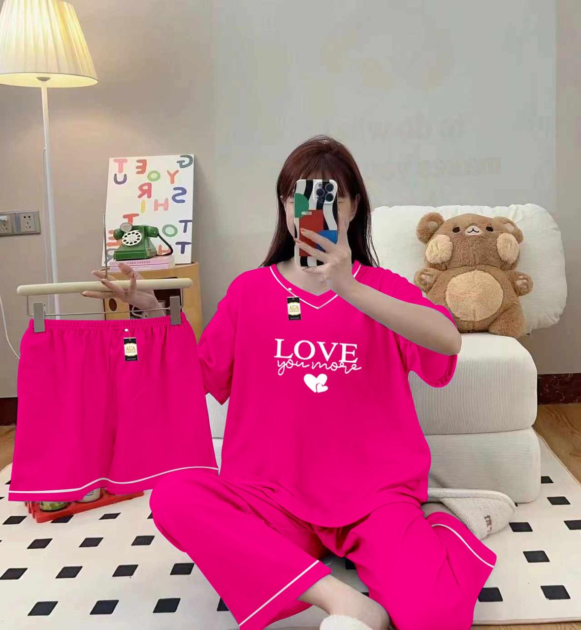 3-Piece Cami Nightwear Set for Women with Elegant White Borders PINK  Love