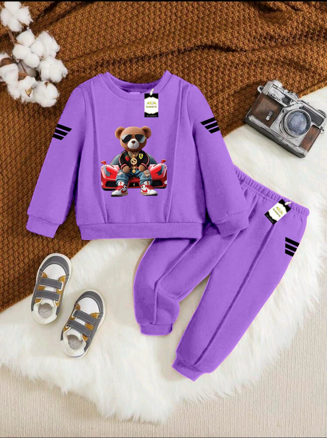 Boys Sweatshirt & Trouser Set | Kids Fleece Winter Outfit (1-10 Years) (Car With Bear)