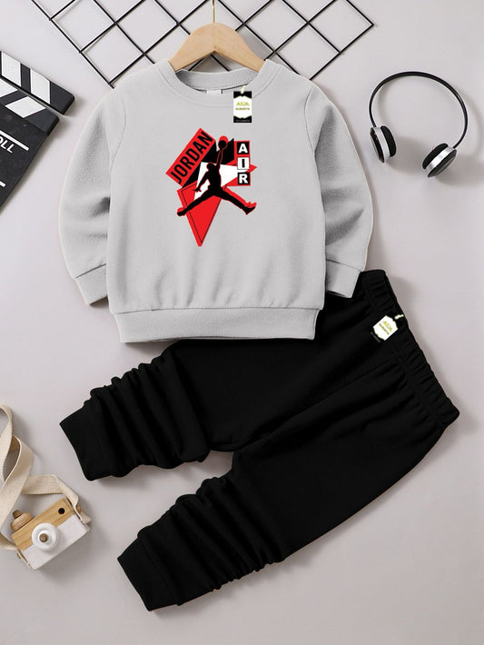 Boys Sweatshirt & Trouser Set | Kids Fleece Winter Outfit (1-10 Years) (Jor-dan Air Print)