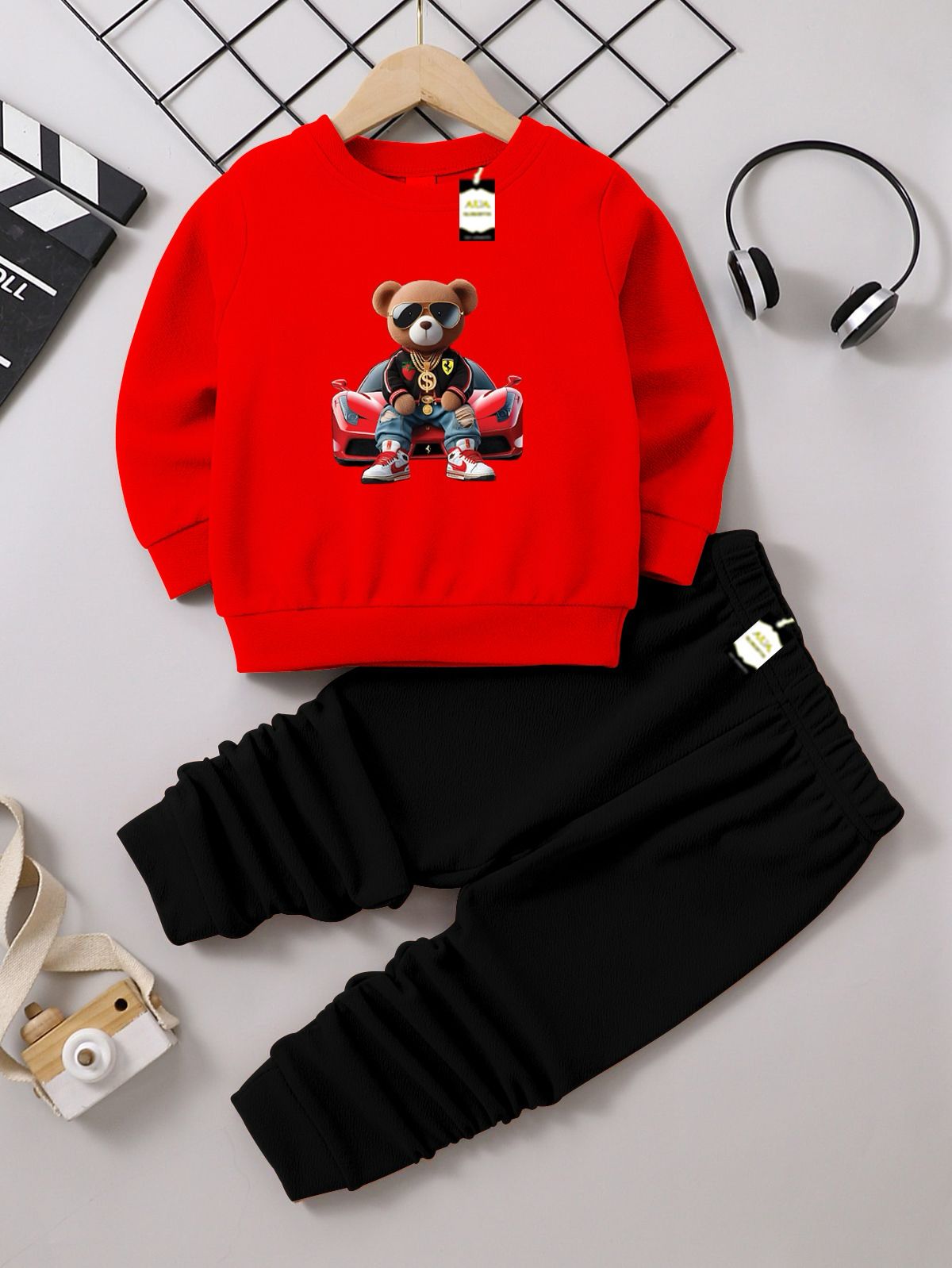 Boys Sweatshirt & Trouser Set | Kids Fleece Winter Outfit (1-10 Years) (Car With Bear)