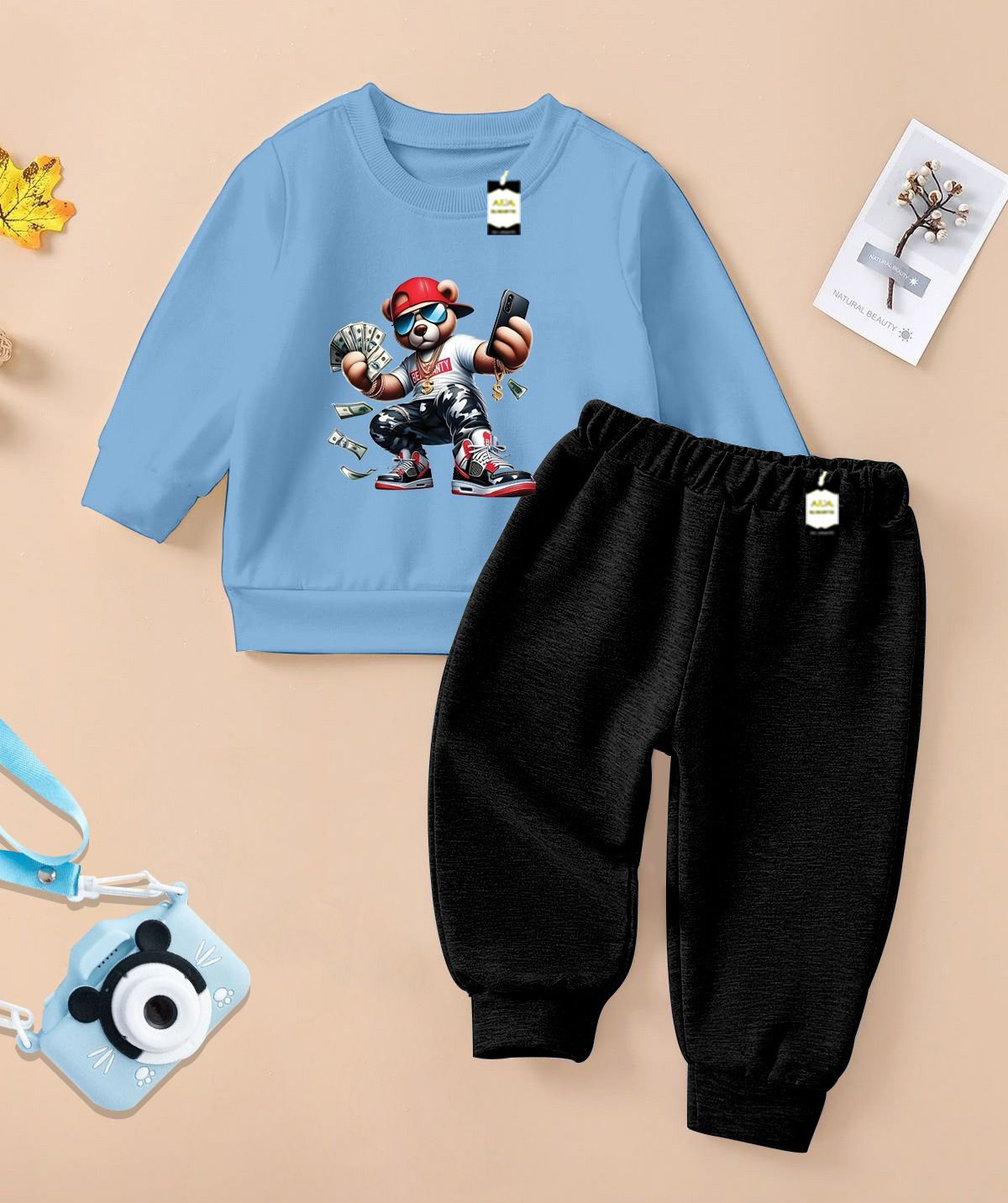 Boys Sweatshirt & Trouser Set | Kids Fleece Winter Outfit (1-10 Years) ( Rich Bear Print )