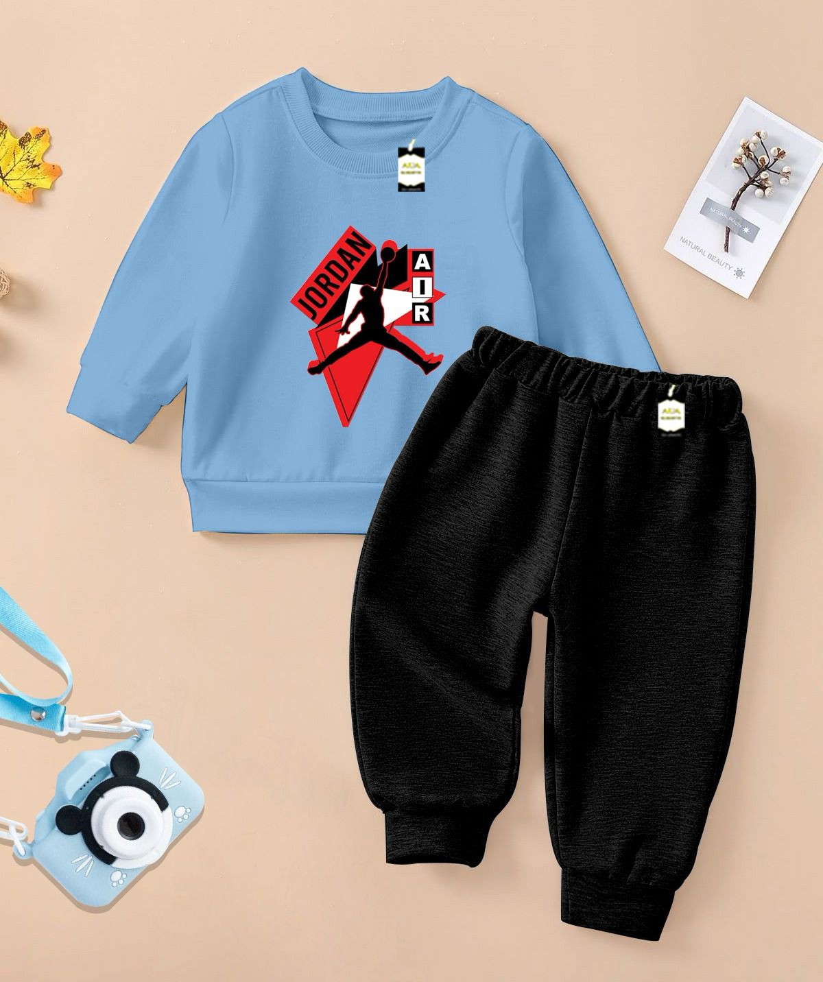 Boys Sweatshirt & Trouser Set | Kids Fleece Winter Outfit (1-10 Years) (Jor-dan Air Print)