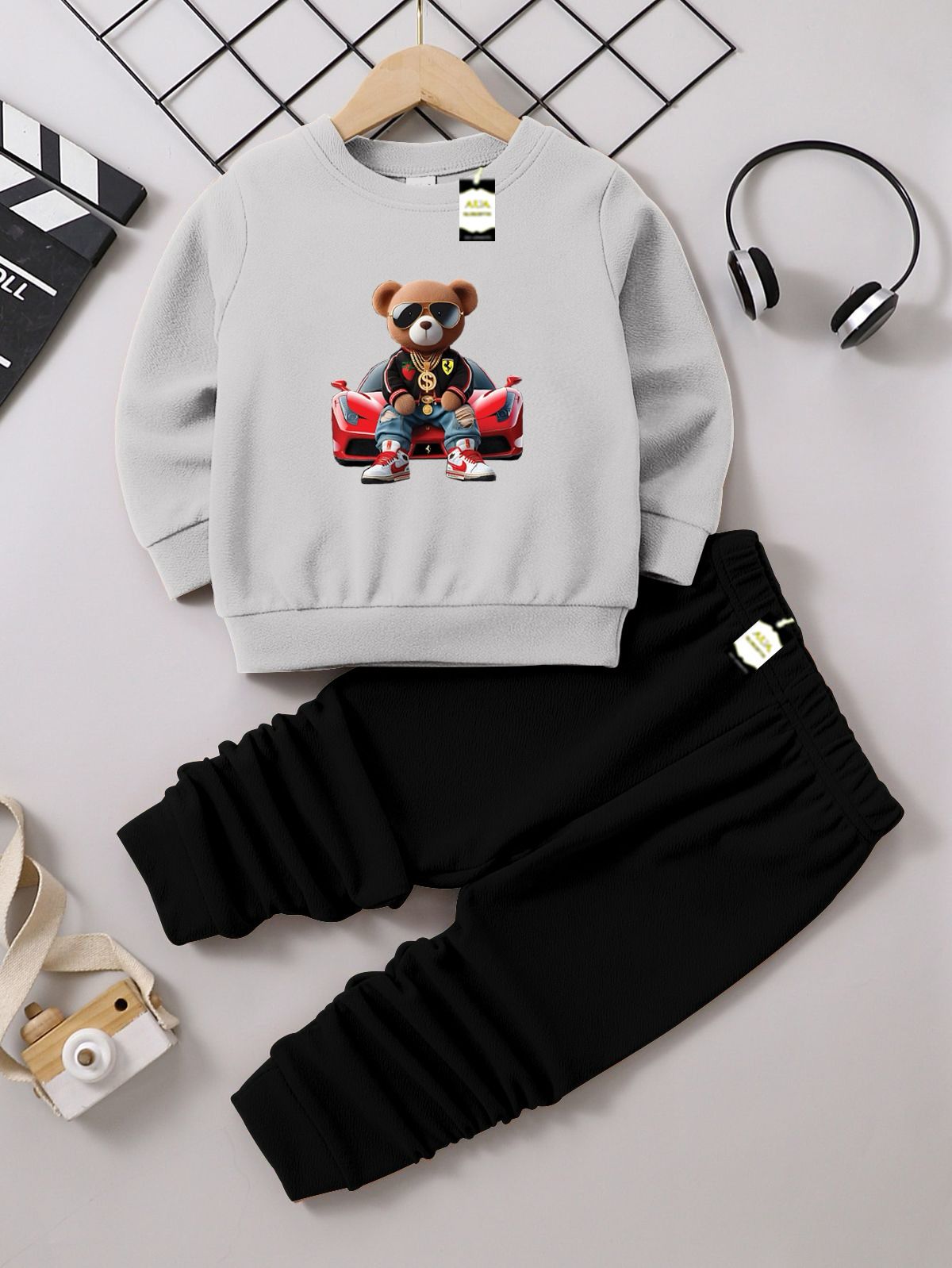 Boys Sweatshirt & Trouser Set | Kids Fleece Winter Outfit (1-10 Years) (Car With Bear)