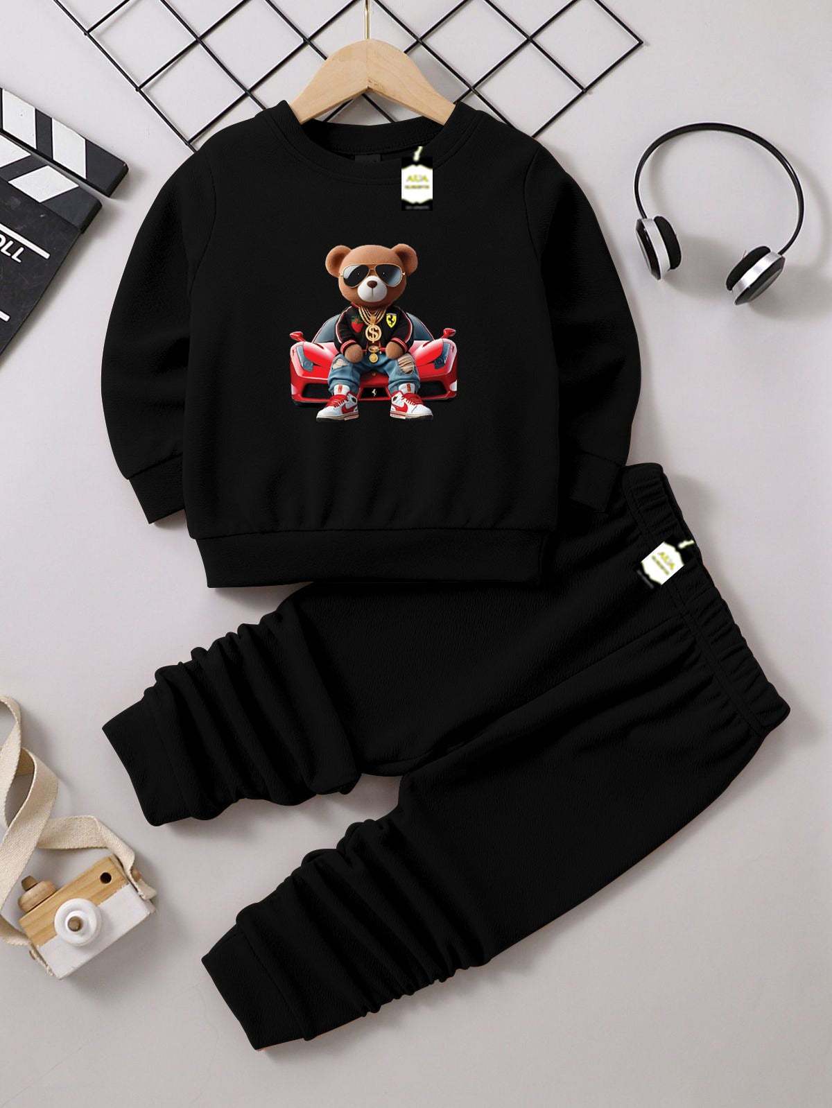 Boys Sweatshirt & Trouser Set | Kids Fleece Winter Outfit (1-10 Years) (Car With Bear)