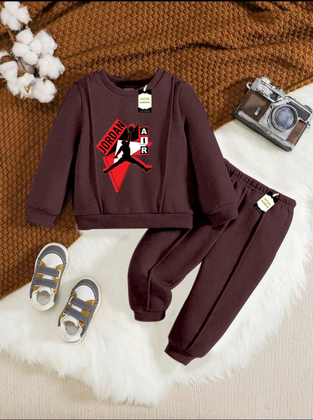 With Mix Print Sweatshirt & Trouser Set | Kids Fleece Winter Outfit For Girls (1-10 Years)Jor-den
