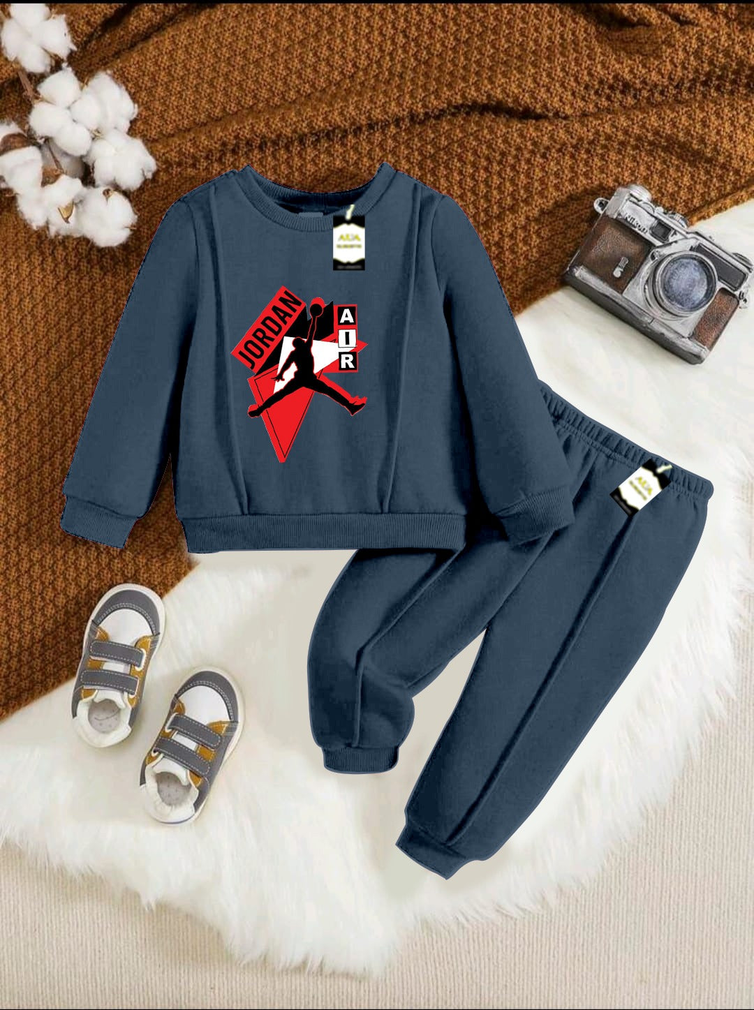 With Mix Print Sweatshirt & Trouser Set | Kids Fleece Winter Outfit For Girls (1-10 Years)Jor-den
