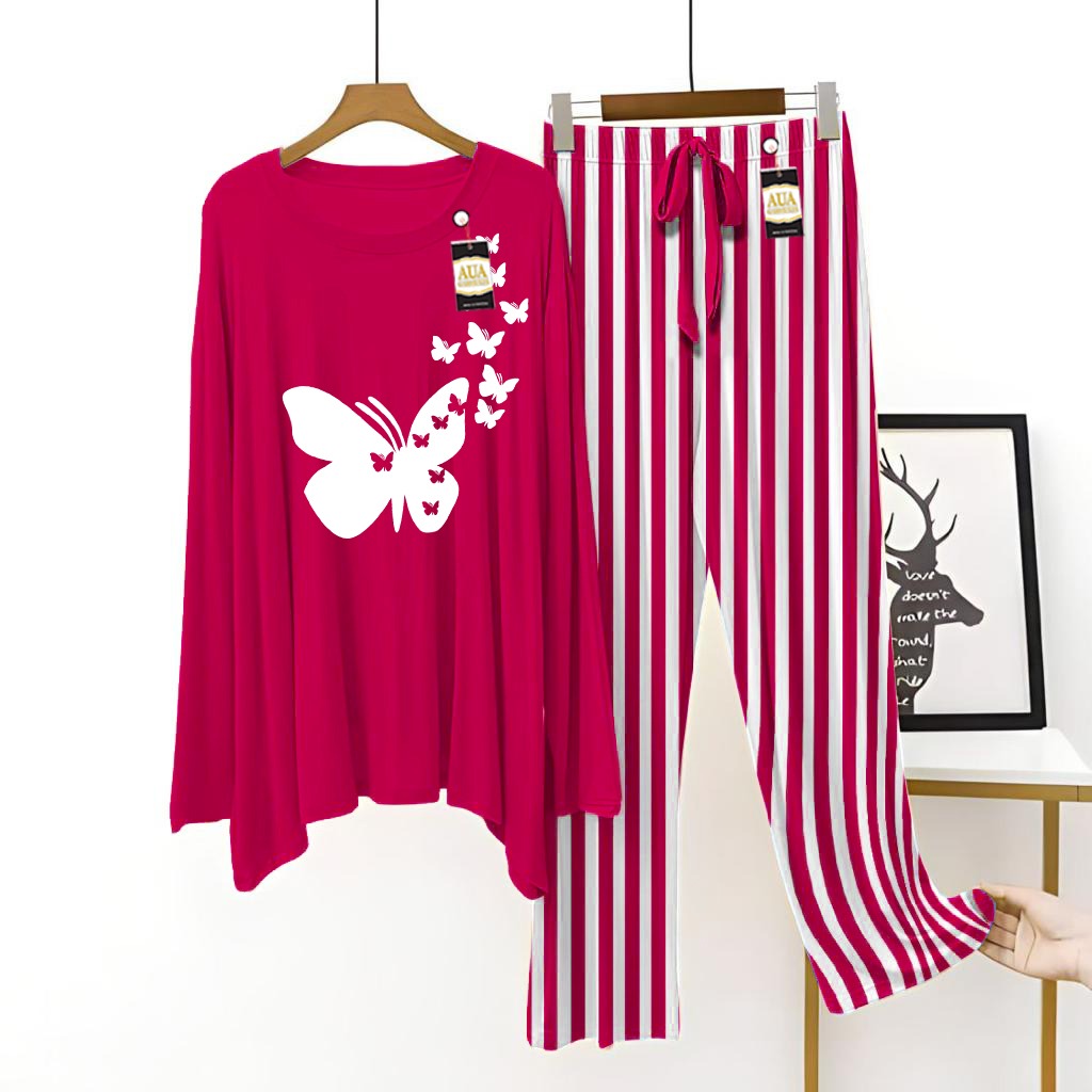 Dark Pink Women's Printed Night Suit with Luxurious Lining Pajamas - Stylish Sleepwear Set for a Cozy Night's Rest ( 31 Articles) (002)