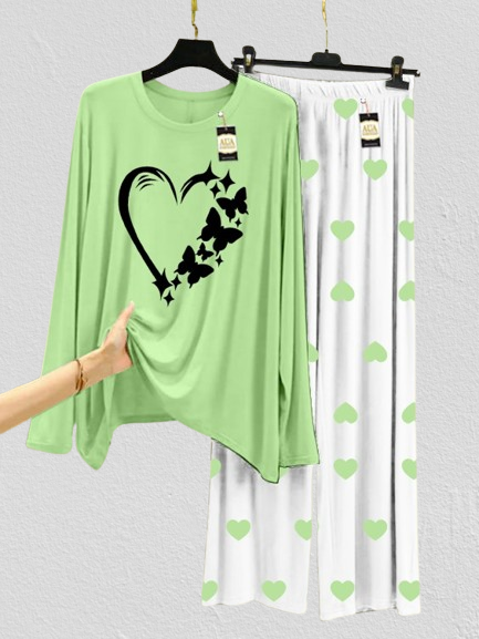 Green Butterfly Heart Printed MIni Heart Printed Trouser (001)