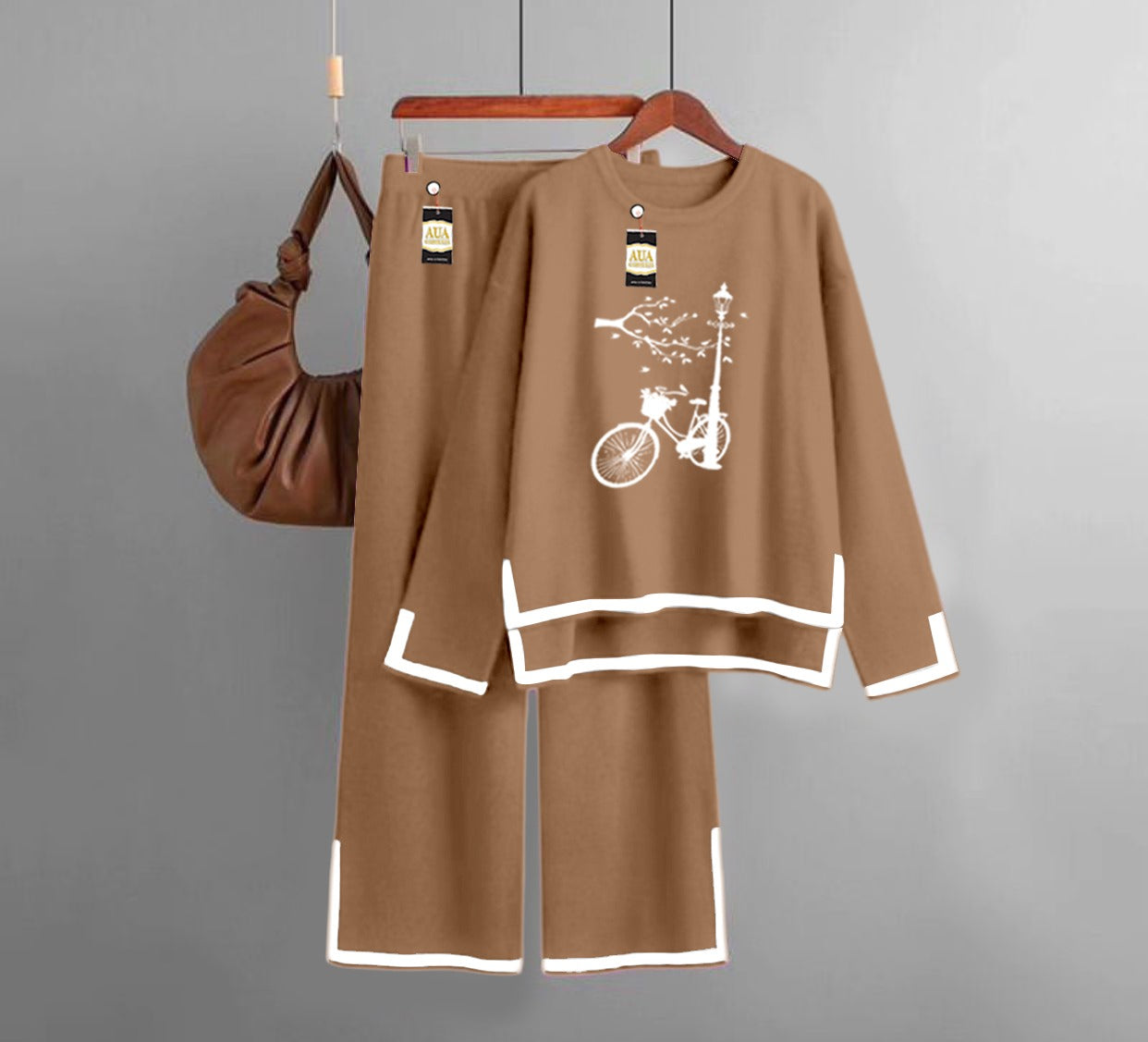 Cycle Printed Turkish Winter Co-Ord Set for Women - Warm & Stylish Loungewear Beige