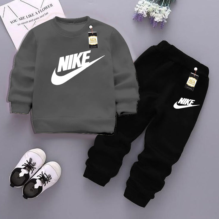 Dark Grey  and Black (Nike) Printed Kids Tracksuit for Winter By Zarhas.pk