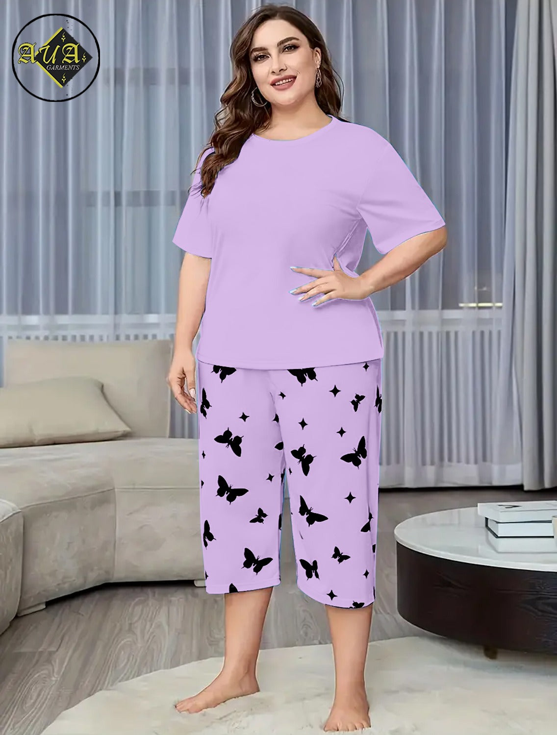 Purple women heart Printed Half-Sleeved Vest For Leisure Home Wear Female Sleepwear Night Dress By Aua garments