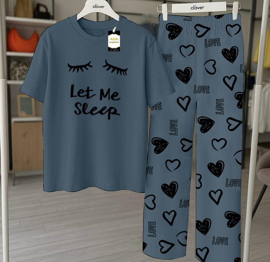 Aqua Let me Sleep Printed Nightwear Set With Star Butterfly Printed Trousers – Women's Lounge Wear (010)
