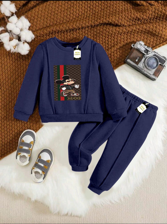 With Mix Print Sweatshirt & Trouser Set | Kids Fleece Winter Outfit For Girls (1-10 Years)Mickey Guc-ci