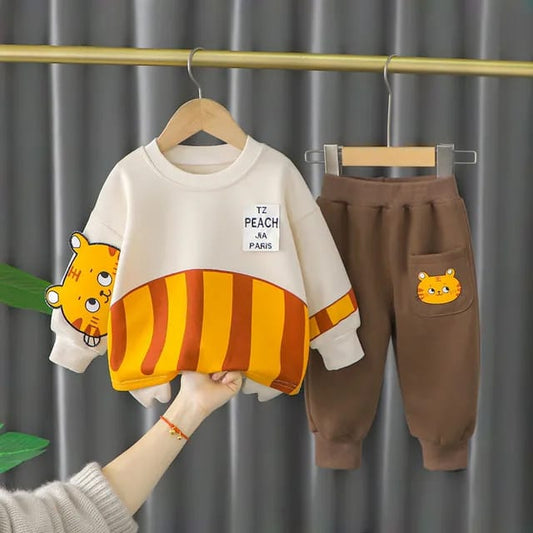 Brown Cute Cat Kids Sweatshirt & Pant