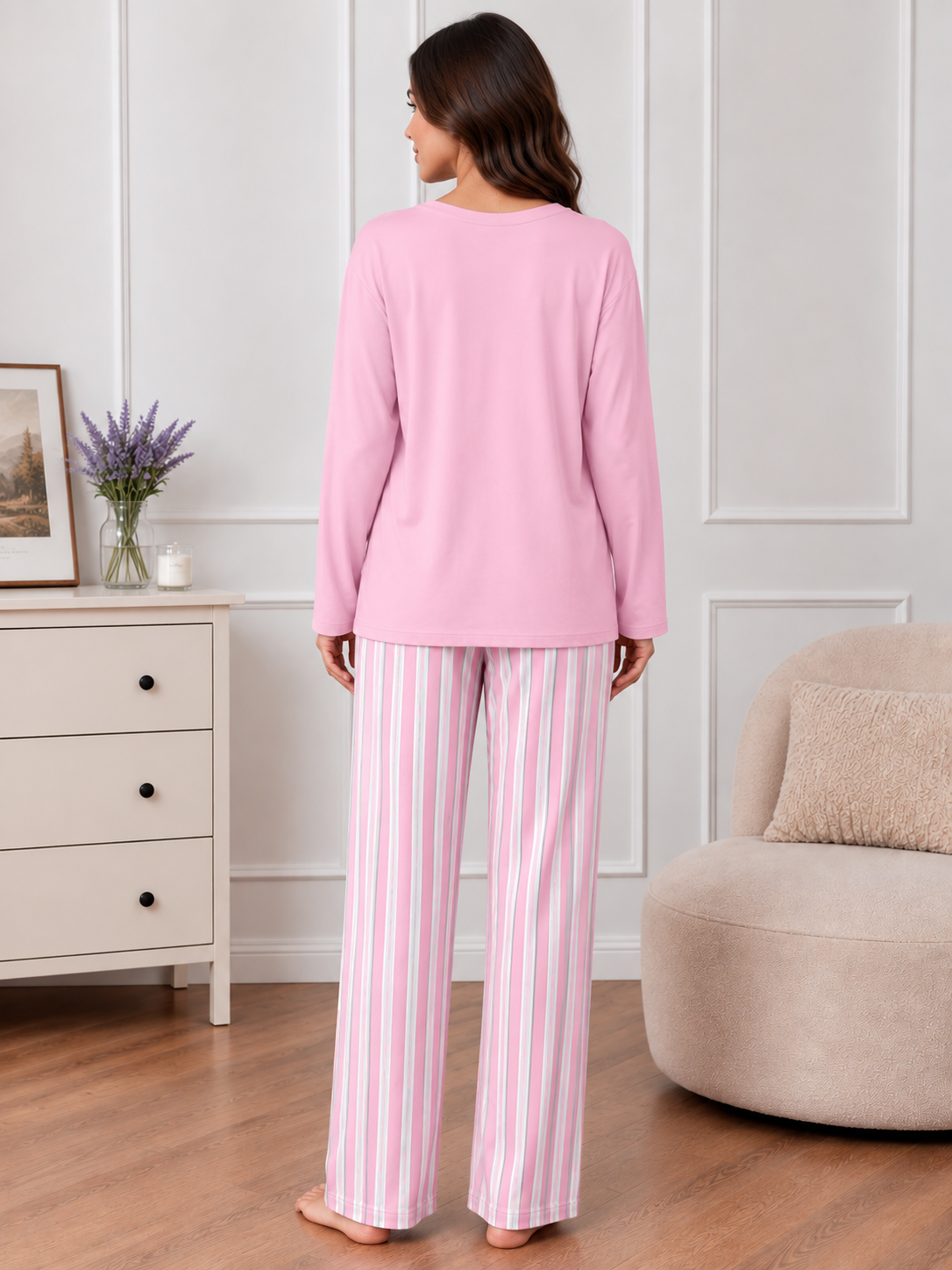 Baby Pink Women's Printed Night Suit with Luxurious Lining Pajamas - Stylish Sleepwear Set for a Cozy Night's Rest (002)