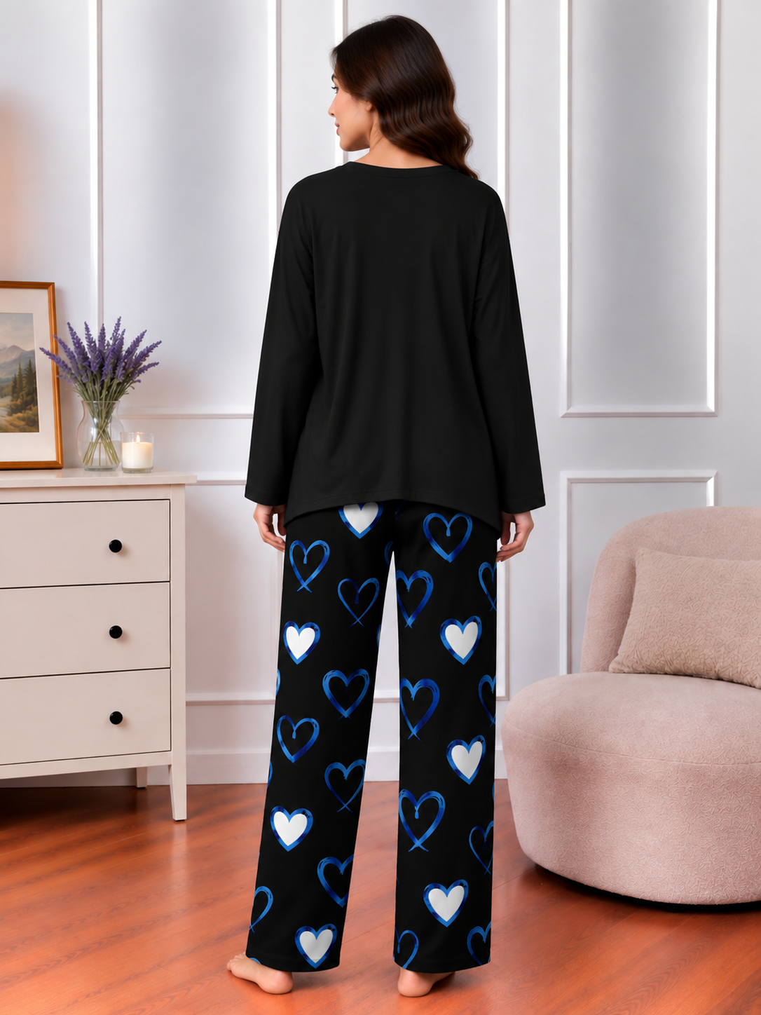 Love Printed Black Color Heart Printed Trouser Lounge wear Nightwear Sleepwear With Heart Prinred Trouser For Women By Auagarments (004)