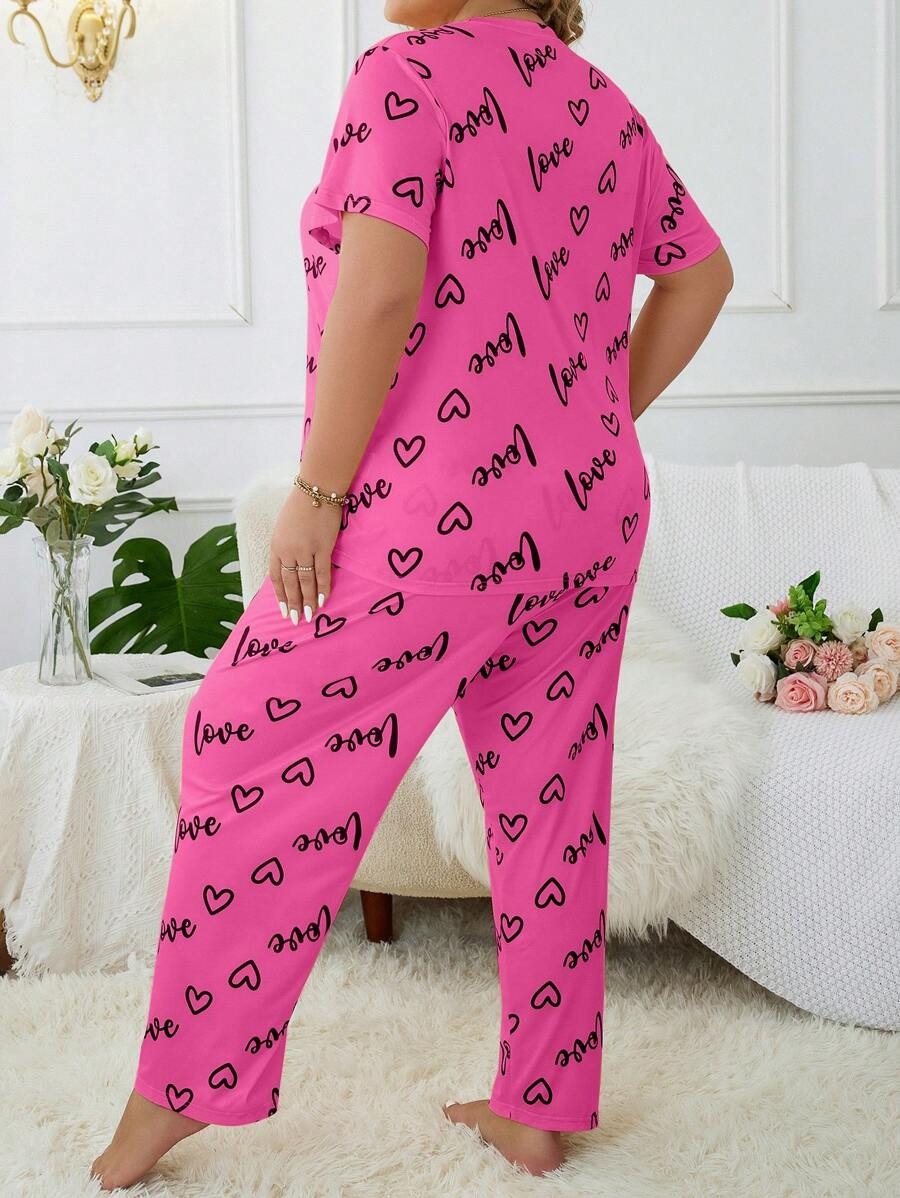 Pink Love Printed Half Sleeves Women's Nightwear Set – T-Shirt & Pajama Sleepwear for Girls and Women, Loungewear & Nightdress