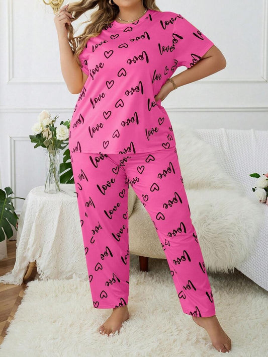 Pink Love Printed Half Sleeves Women's Nightwear Set – T-Shirt & Pajama Sleepwear for Girls and Women, Loungewear & Nightdress