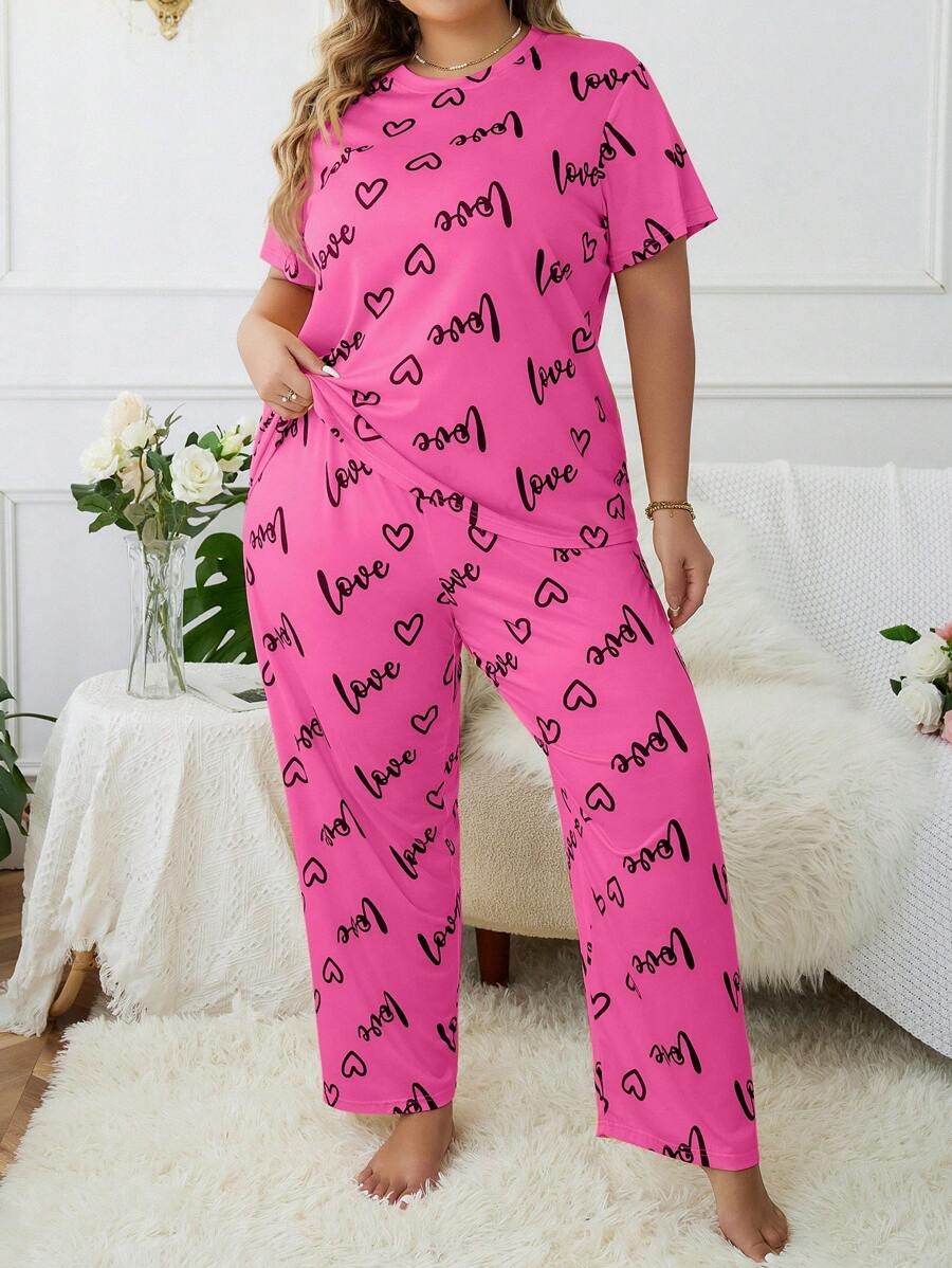 Pink Love Printed Half Sleeves Women's Nightwear Set – T-Shirt & Pajama Sleepwear for Girls and Women, Loungewear & Nightdress