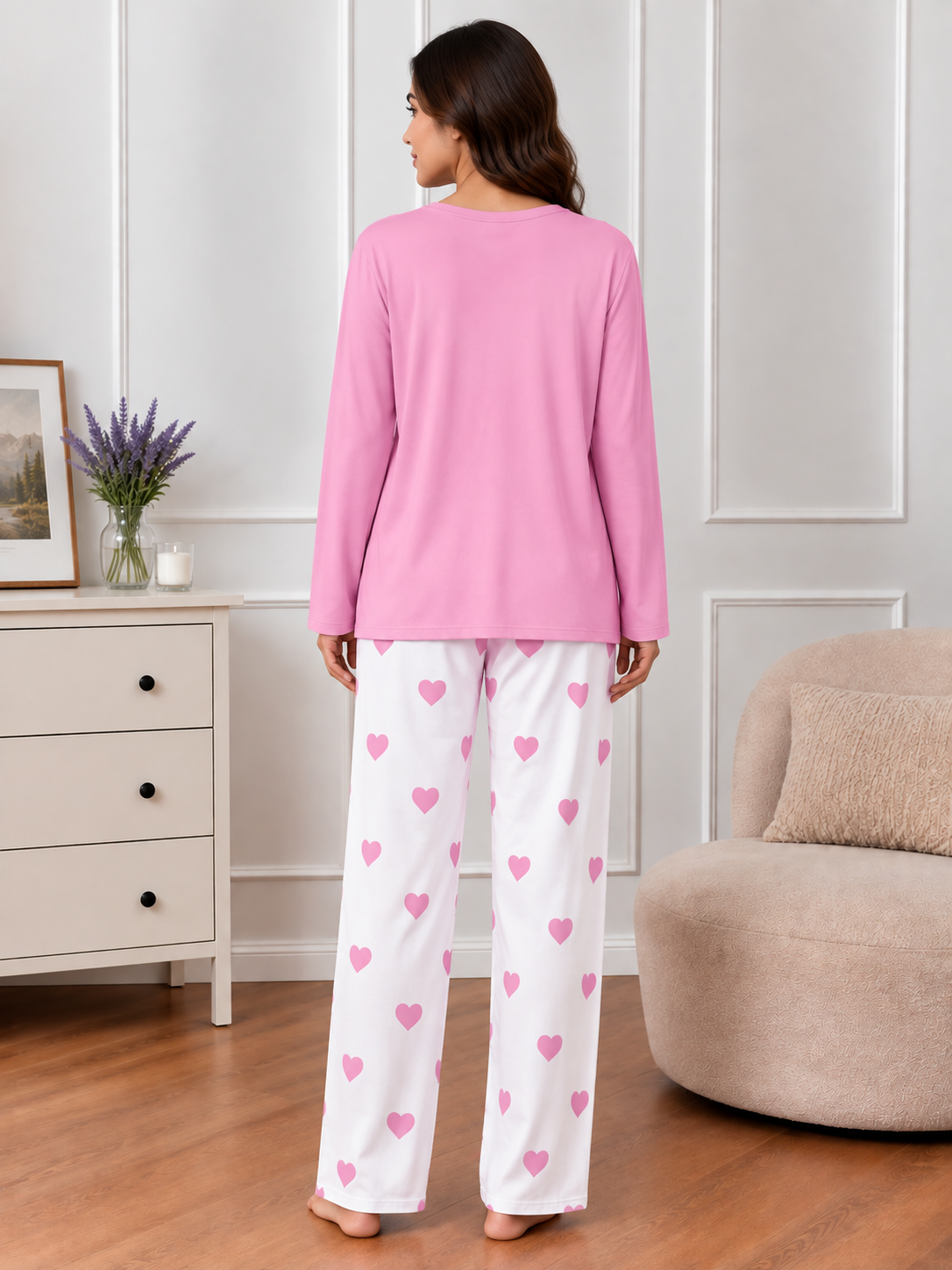 Baby Pink Butterfly Heart Printed MIni Heart Printed Trouser (001)