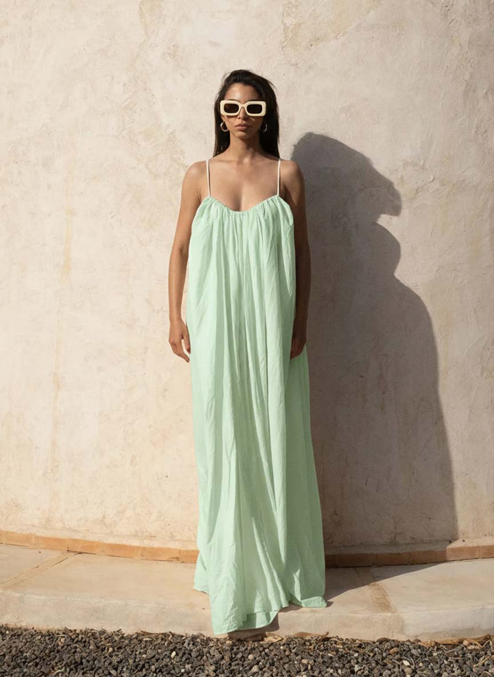 Gathered Maxi Dress With Spaghetti Straps