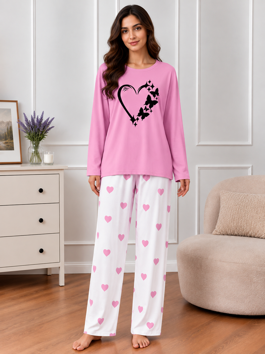 Baby Pink Butterfly Heart Printed MIni Heart Printed Trouser (001)