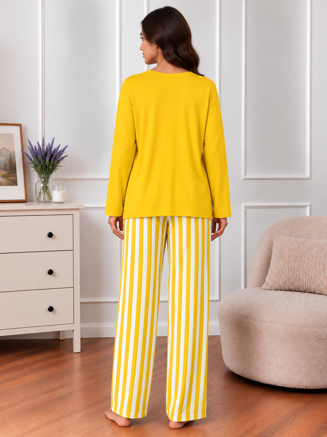 Mustard Printed Lining Trouser Lounge wear Nightwear Sleepwear For Women Mustard (6 Articles) (002)