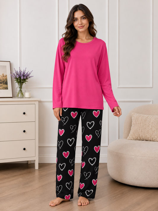 Atishi Color Lounge wear Nightwear Sleepwear With Heart Printed Trouser For Women By Auagarments (004)