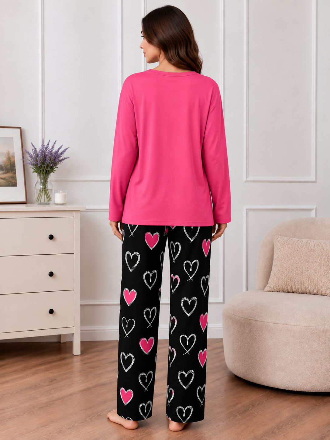 Heart Printed Pink Color Heart Printed Trouser Lounge wear Nightwear Sleepwear With Heart Prinred Trouser For Women By Auagarments (004)