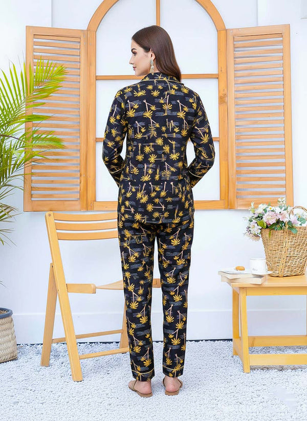Imported Linen Printed Yellow Tree Shade PJ Set