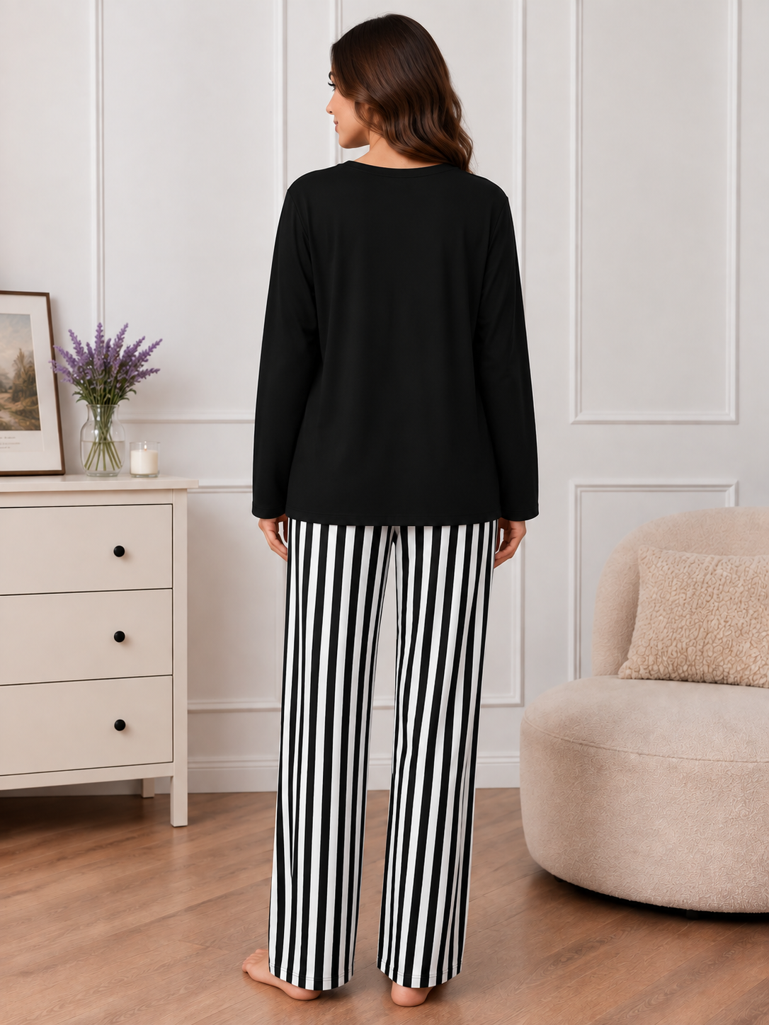 Black Color Women Heart Printed Night Suit with Luxurious Lining Pajamas - Stylish Sleepwear Set For Women By Aua garments (002)