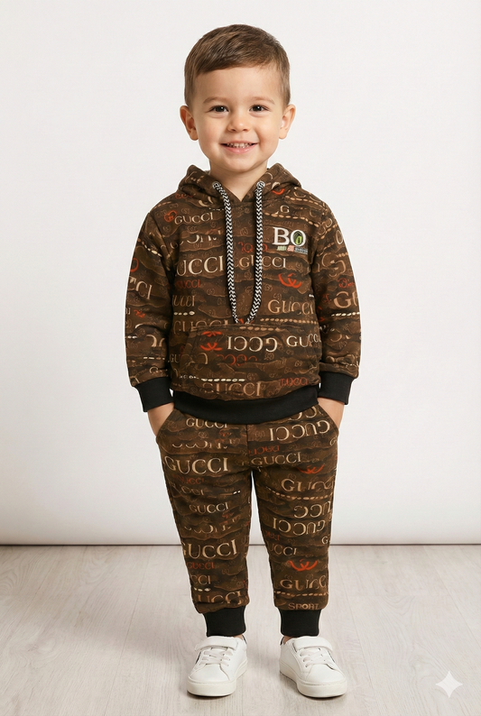 Brown Gucci Signature Print | Hoodie Winter Fleece TrackSuit