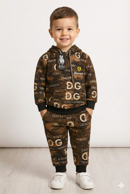 Dark Brown DG Ferrari Print | Hoodie Winter Fleece Suit