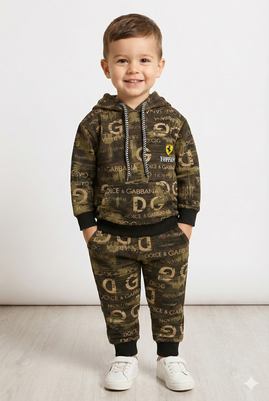 Olive Green DG Ferrari Print | Hoodie Winter Fleece Suit