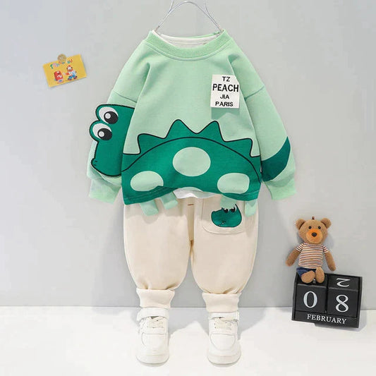 Cute Dino Green Kids Sweatshirt & Pant