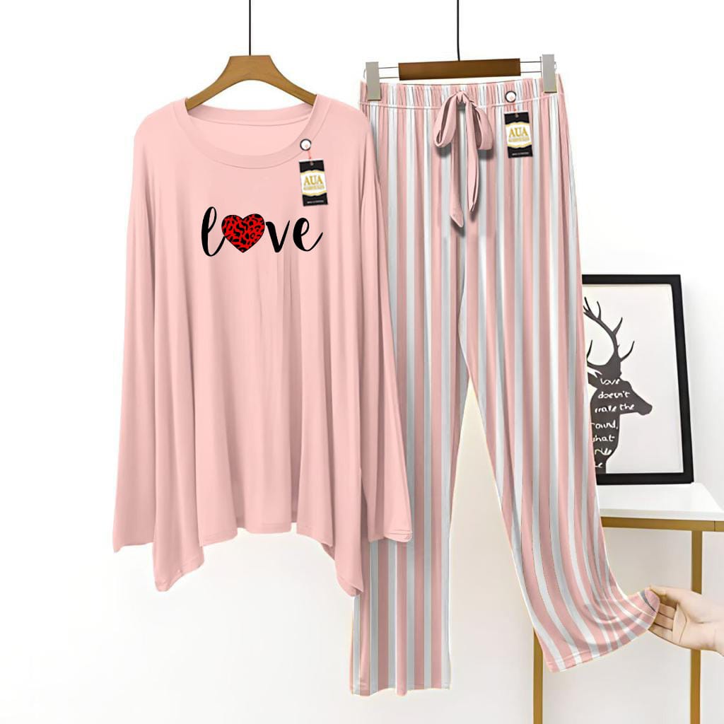 Love Printed Lining Touser Lounge wear Nightwear Sleepwear For Women (5 colours) (002)