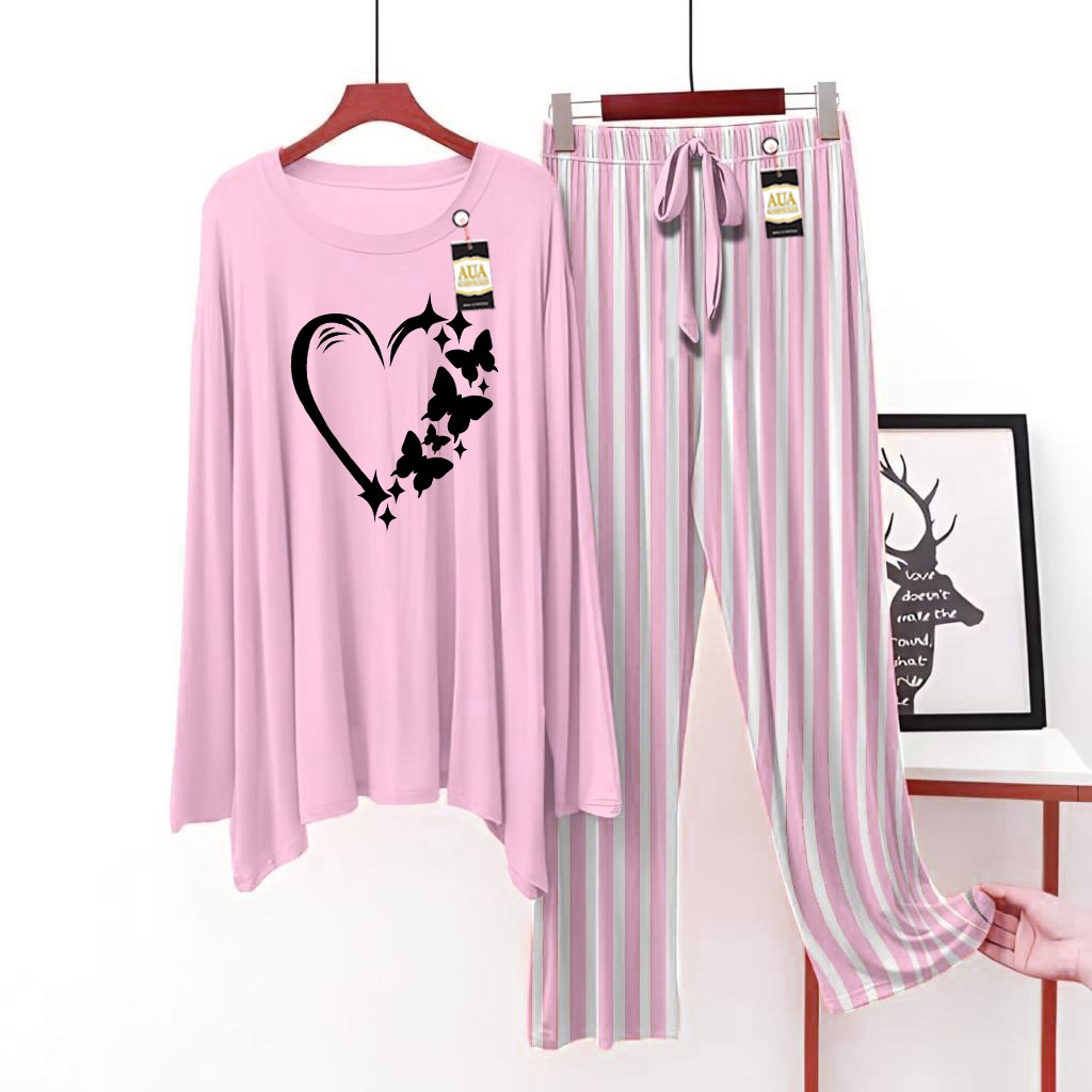 Baby Pink Printed Lining Trouser Lounge wear Nightwear Sleepwear For Women (5 Articles)(002)