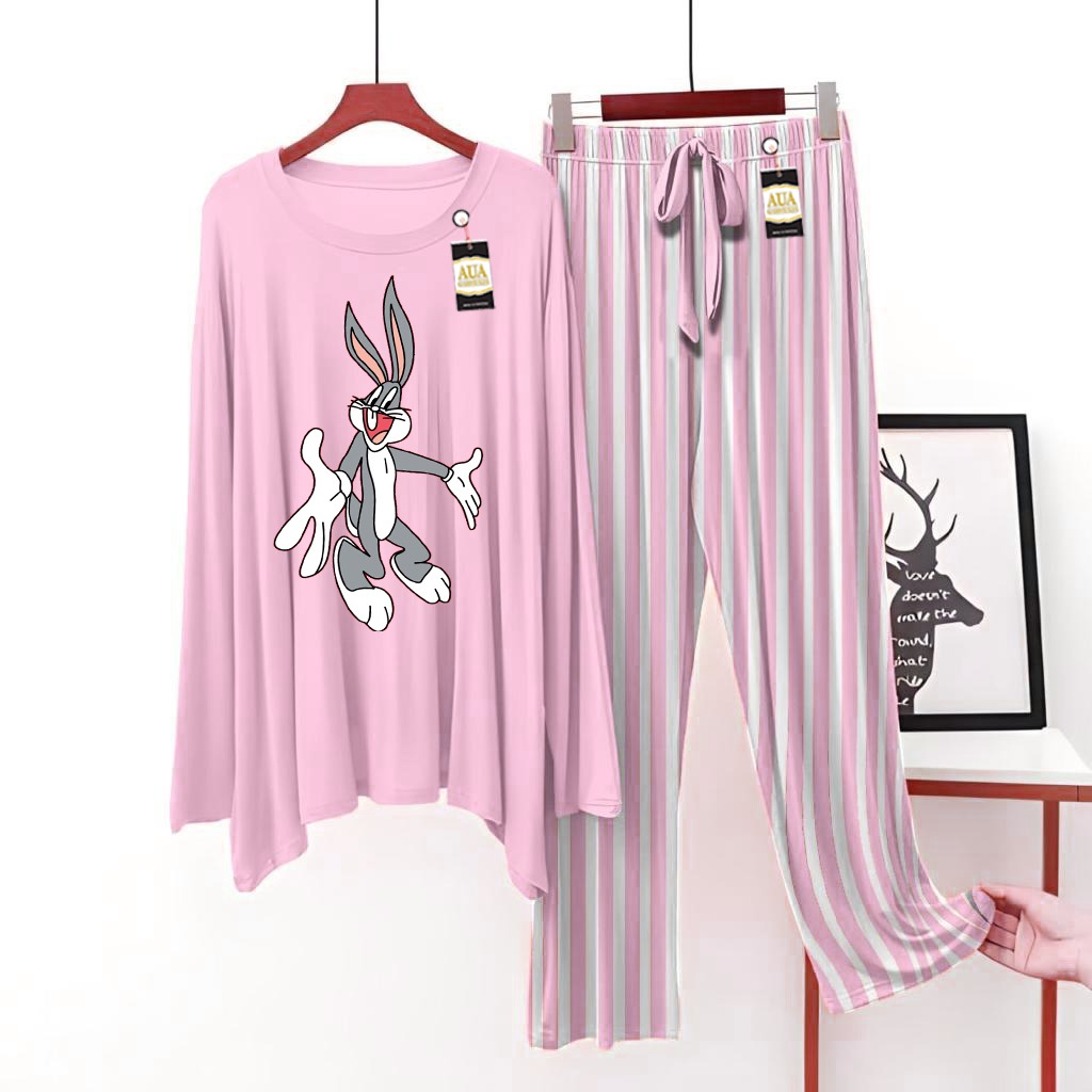 Baby Pink Printed Lining Trouser Lounge wear Nightwear Sleepwear For Women (5 Articles)(002)