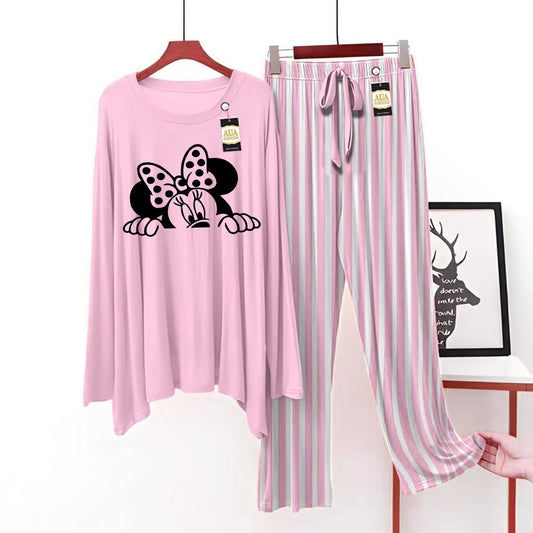 Baby Pink Printed Lining Trouser Lounge wear Nightwear Sleepwear For Women (5 Articles)(002)