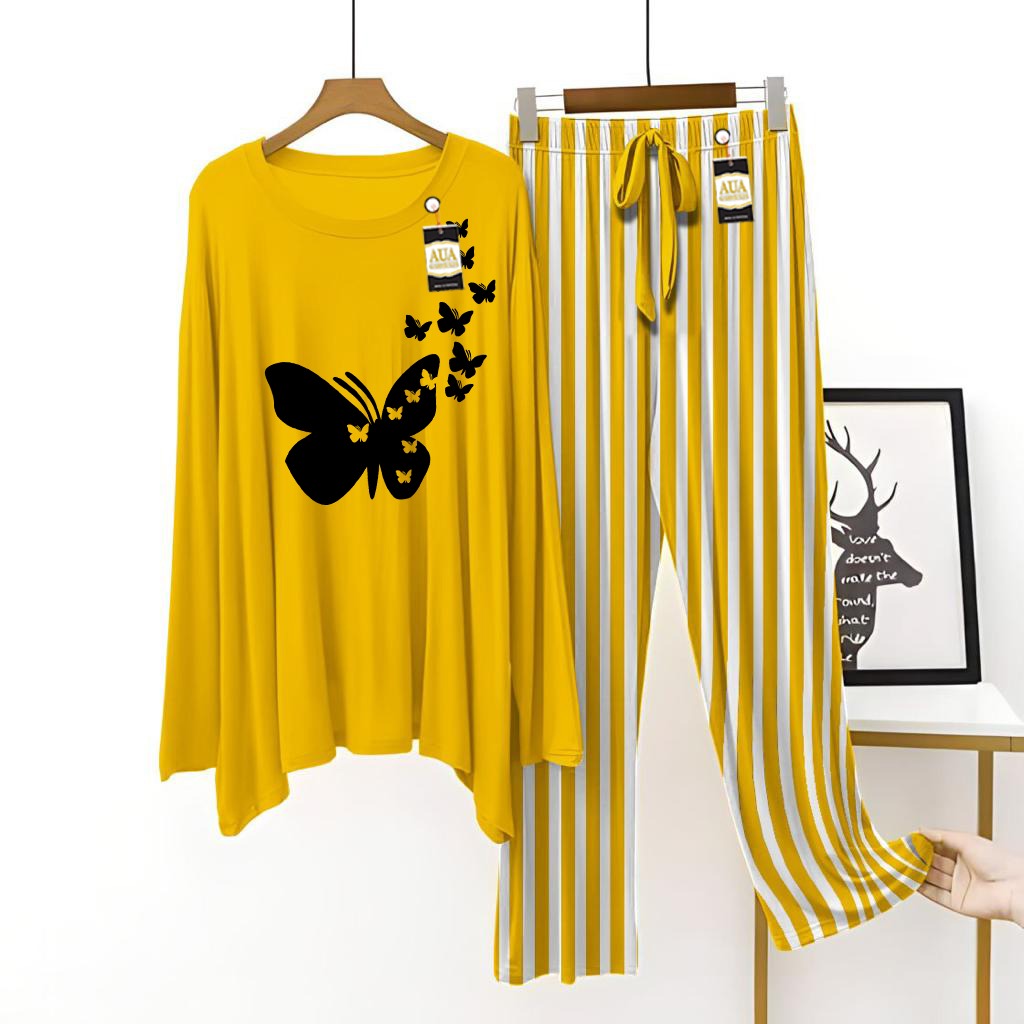 Mustard Printed Lining Trouser Lounge wear Nightwear Sleepwear For Women Mustard (6 Articles) (002)