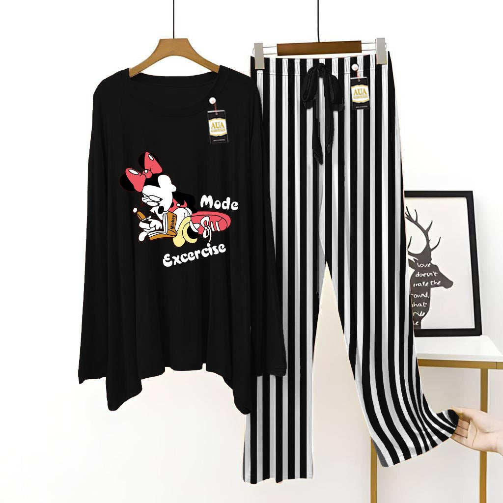 Black Women's Printed Night Suit with Luxurious Lining Pajamas - Stylish Sleepwear Set for a Cozy Night's Rest ( 10 Articles )(002)