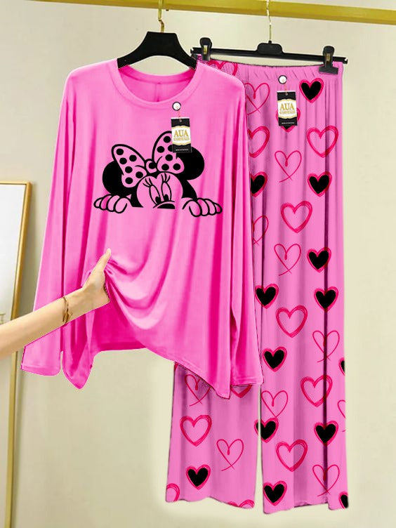 Mini Printed Heart Printed Trouser Lounge wear Nightwear Sleepwear With Heart Prinred Trouser For Women By Auagarments (004)