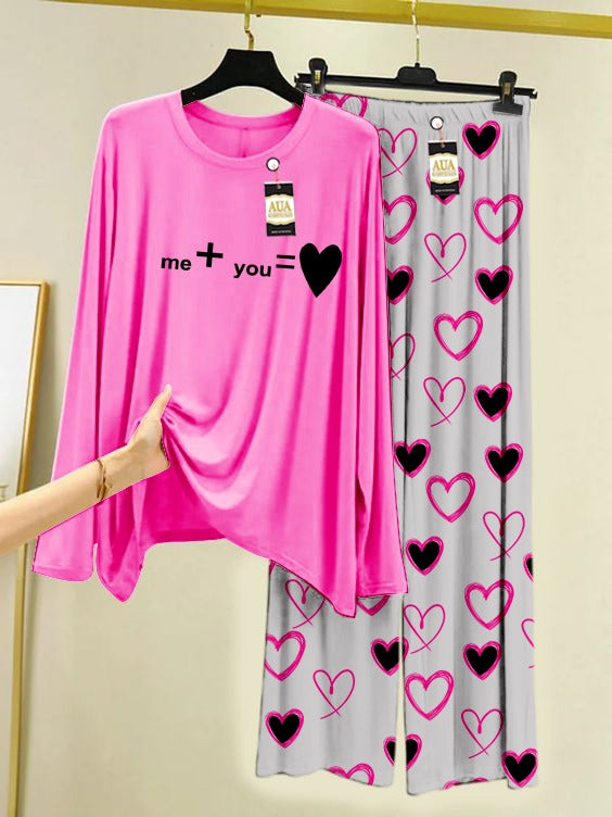Me+You Printed Heart Printed Trouser Lounge wear Nightwear Sleepwear With Heart Prinred Trouser For Women By Auagarments (004)