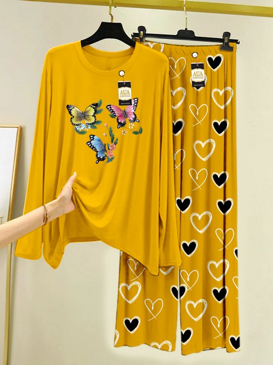 Mini Butterflies Printed Heart Printed Trouser Lounge wear Nightwear Sleepwear With Heart Prinred Trouser For Women By Auagarments (004)
